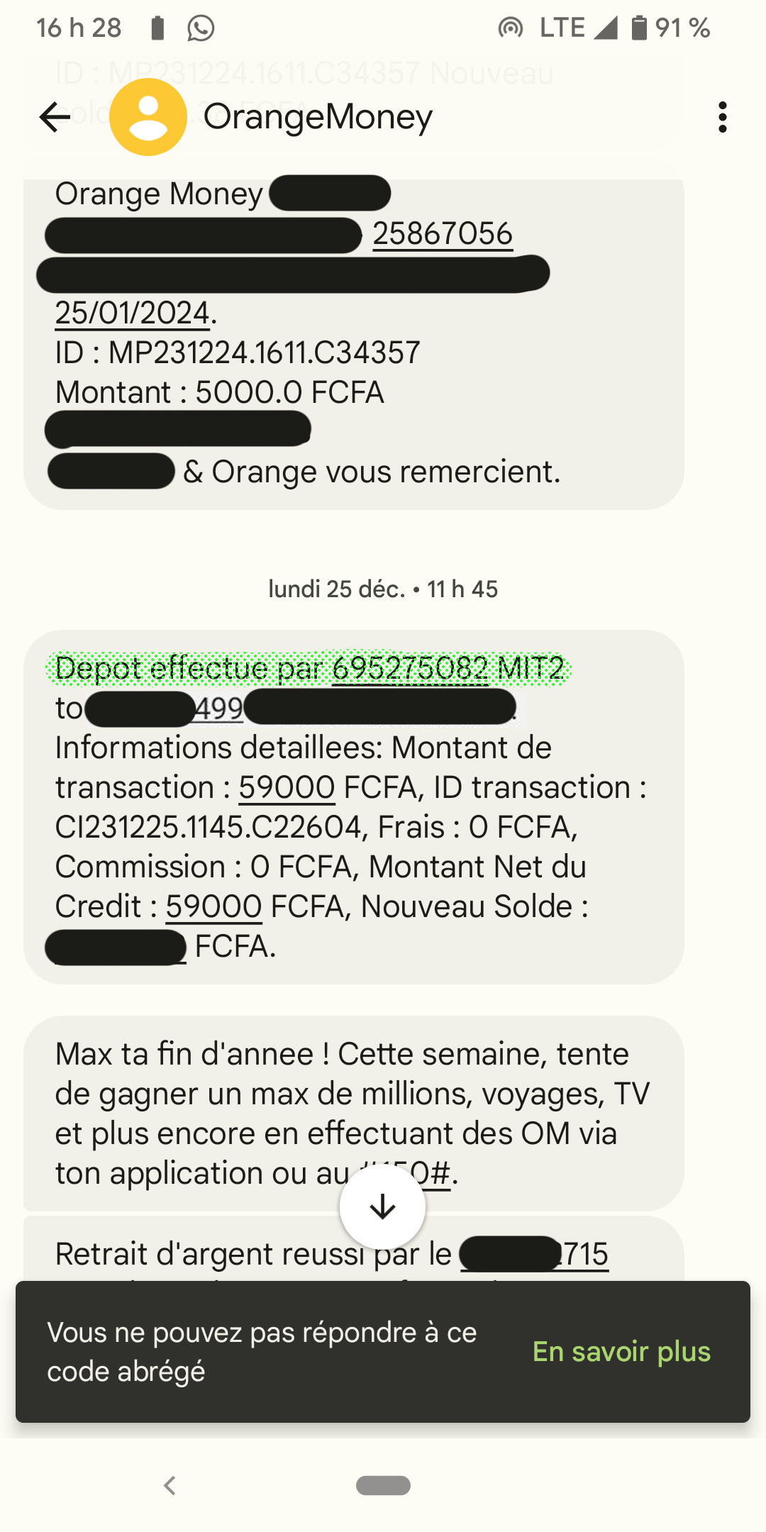 Money Angel SMS recovery confirmation